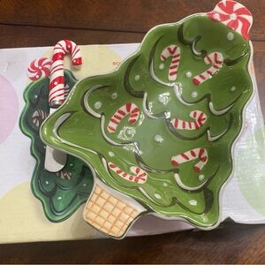 Christmas Tree Candy Dish And Knife Set